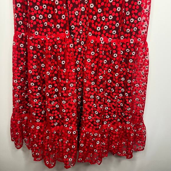 SALONI Red Embroidered Lace Andie Midi Dress Size 2 - Picture 9 of 13